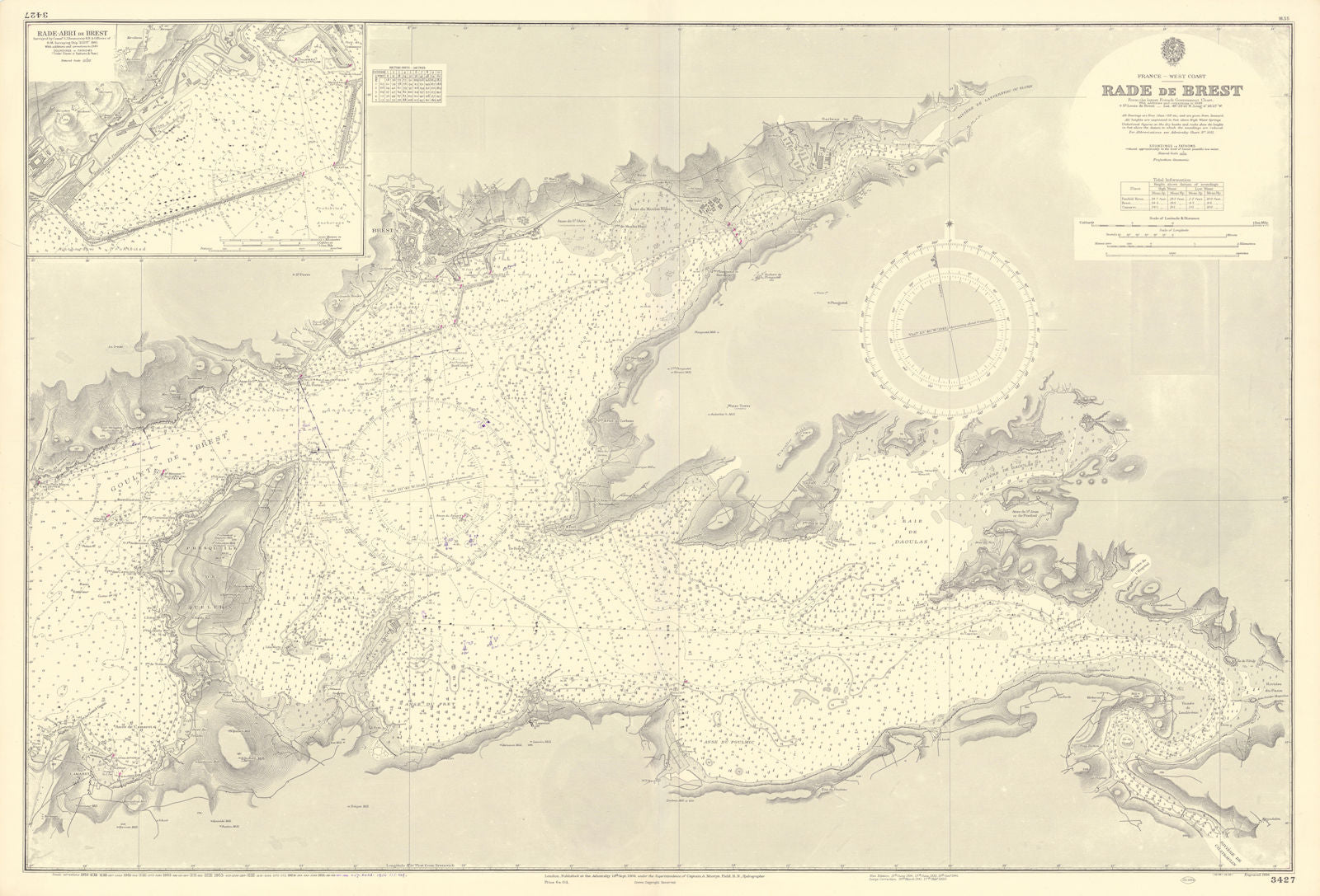 Brest Rade & Rade-Abri. Finistère, Brittany. ADMIRALTY sea chart 1904 (1956) map